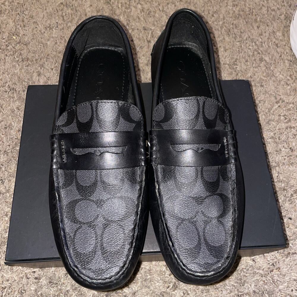 COACH SIGNATURE LOAFER. FG2983 LOAFER BLACK LEATHER MEN SIZE 10D EUC